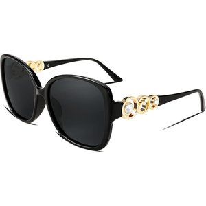 Women Polarized Sunglasses Pearl Sparkling Oval Frame UV Protection B2821